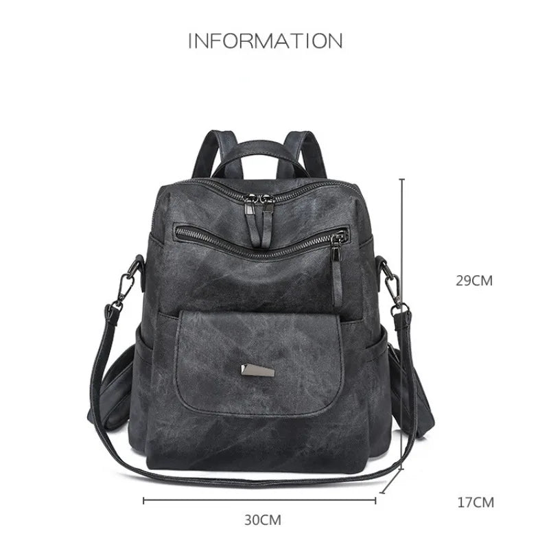 Large Women Backpack Purse Anti-theft Fashion Casual Lightweight Ladies Travel PU Washed Leather Ladies Rucksack Shoulder Bag