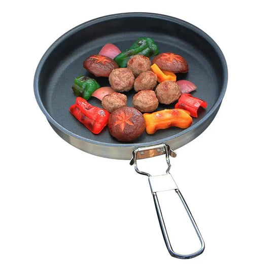 Non Stick Frying Pans Portable Alloy Non Stick Skillet With Foldable Handle 24cm Camping Coated Pan Camp Cookware For Hiking