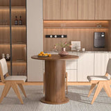 31.5 inch Round Dining Table for 2, Modern Farmhouse Kitchen Table, Small Circle Dining Tables with Wood Strip Base for Kitchen