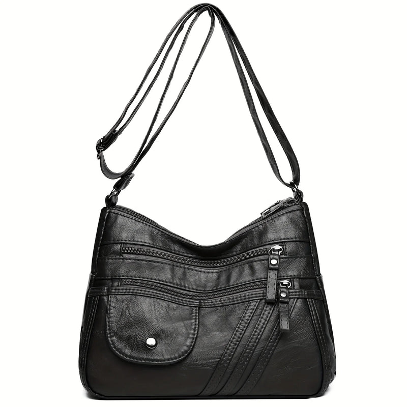 Multi-Pocket PU Leather Shoulder Bag For Women, Stylish Versatile Crossbody, Lightweight Purse With Adjustable Strap