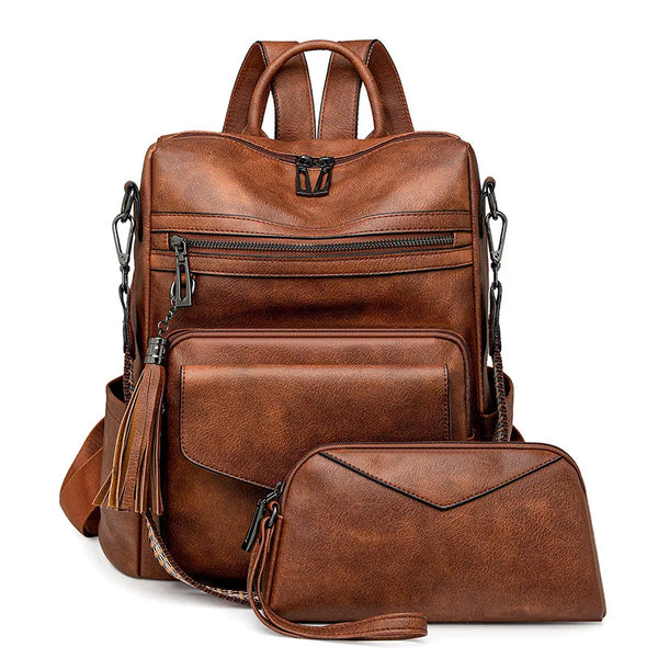 Womens Backpack Purse Leather Backpack Purse Fringe Design For Women Travel Fashion Designer Ladies Shoulder Bags 2 Pieces