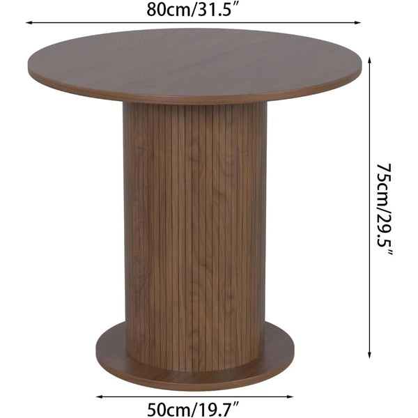 31.5 inch Round Dining Table for 2, Modern Farmhouse Kitchen Table, Small Circle Dining Tables with Wood Strip Base for Kitchen