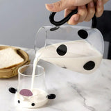 Cow Glass Water Pitcher Bedside Milk Carafe with Cup Glass Cute Cow Glass Tea Pitcher Kettle Jug Water Carafe for Midnight Drink