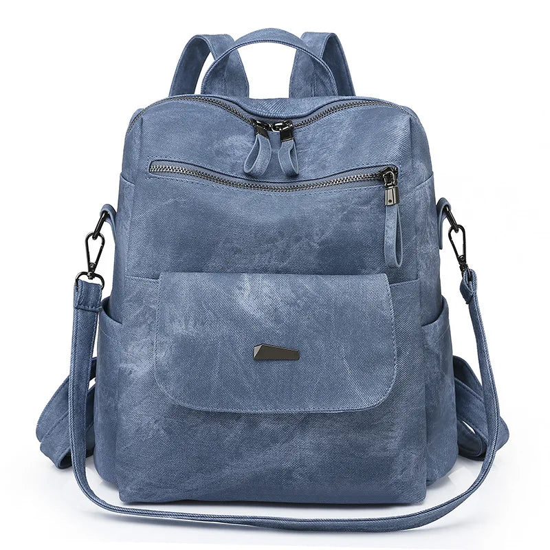 Large Women Backpack Purse Anti-theft Fashion Casual Lightweight Ladies Travel PU Washed Leather Ladies Rucksack Shoulder Bag
