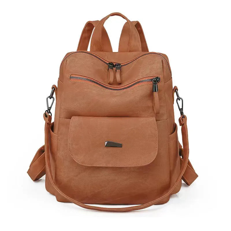Large Women Backpack Purse Anti-theft Fashion Casual Lightweight Ladies Travel PU Washed Leather Ladies Rucksack Shoulder Bag
