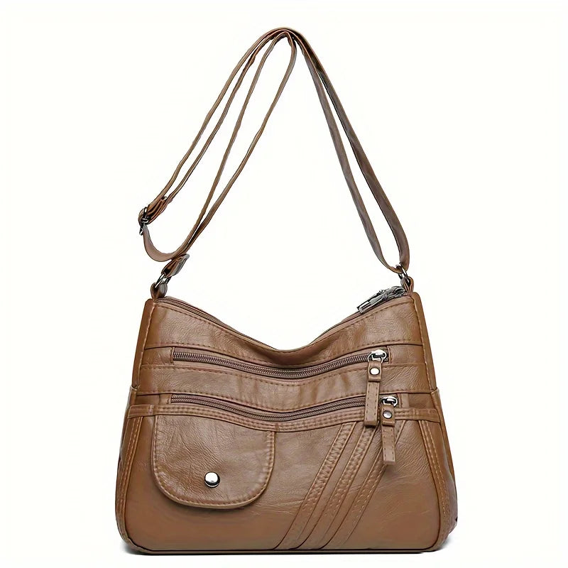Multi-Pocket PU Leather Shoulder Bag For Women, Stylish Versatile Crossbody, Lightweight Purse With Adjustable Strap