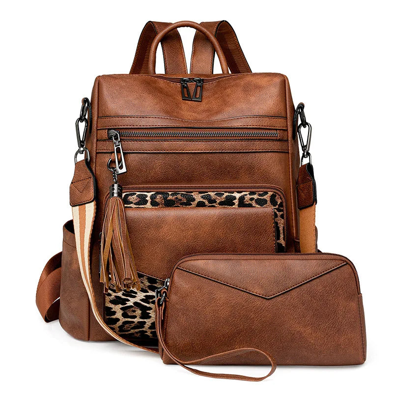 Womens Backpack Purse Leather Backpack Purse Fringe Design For Women Travel Fashion Designer Ladies Shoulder Bags 2 Pieces
