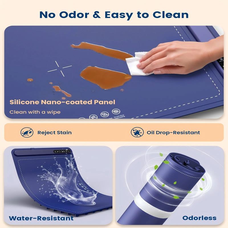 Roll up food heating pad - Level 4 temperature fast heating silicone hot plate, lifting feet to protect the dining table