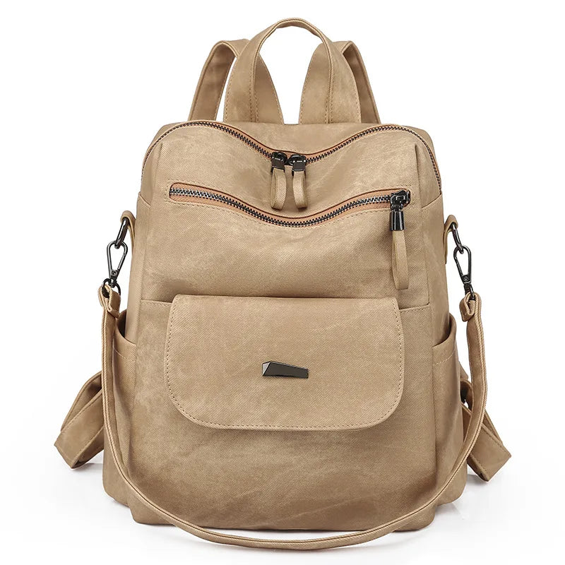 Large Women Backpack Purse Anti-theft Fashion Casual Lightweight Ladies Travel PU Washed Leather Ladies Rucksack Shoulder Bag