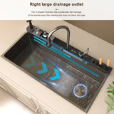 Stainless Steel Waterfall Kitchen Sink New Embossed Extra Large Single Slot Modern Digital Display Dishwashing Basin