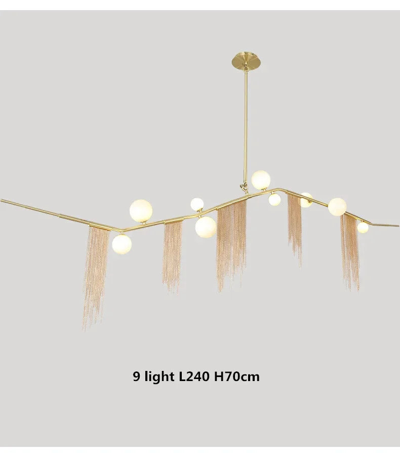 Nordic Designer G9 Chandelier Gold Tassel Led Glass Pendant Chandelier Lighting Living Room Rod Hanging Lamp Fixtures Room Decor