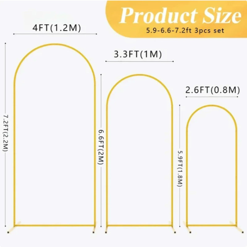 3Pcs Gold Metal Backdrop Arch Stands Wedding Decoration Party Supplies Balloon Support Frames Birthday Photo Background Props