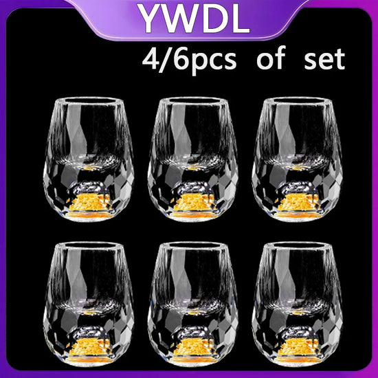 4/6pcs Diamond Crystal Liquor Glasses Set Vodka Shot Glass Wine Glasses Whiskey Glass Spirits Sake Soju Brandy Tea Cup 15ml