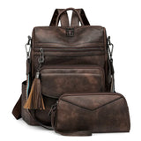 Backpack for Women Large Womens Backpack Leather Travel Fashion Purse Designer Ladies Shoulder Bags with Tassel Two-toned Brown