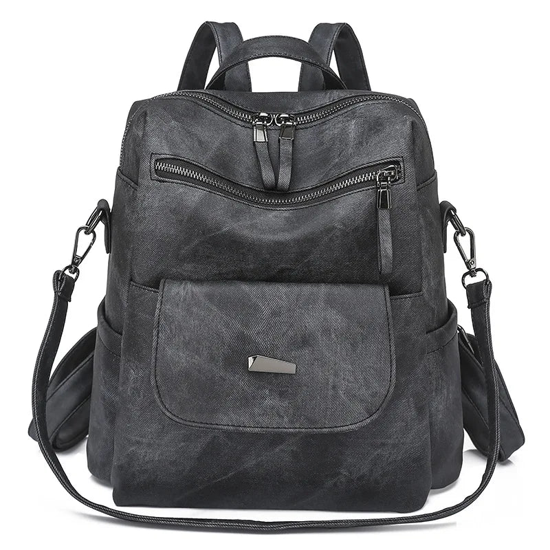 Large Women Backpack Purse Anti-theft Fashion Casual Lightweight Ladies Travel PU Washed Leather Ladies Rucksack Shoulder Bag