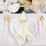30 Guests Gold Plastic Plates with Disposable Silverware,Gold Cutlery with White Handle,White Golden Disposable