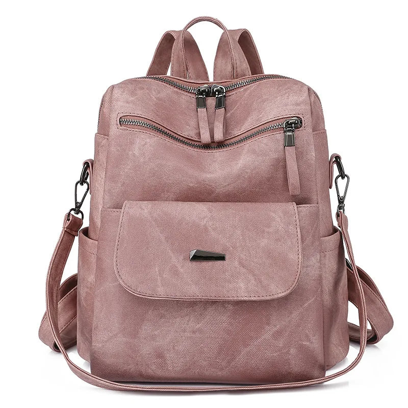 Large Women Backpack Purse Anti-theft Fashion Casual Lightweight Ladies Travel PU Washed Leather Ladies Rucksack Shoulder Bag