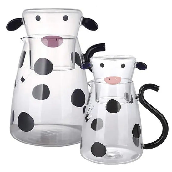 Cow Glass Water Pitcher Bedside Milk Carafe with Cup Glass Cute Cow Glass Tea Pitcher Kettle Jug Water Carafe for Midnight Drink