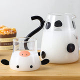 550ml Glass Water Carafe Set With Cup Lovely Cartoon Cow Cold Kettle Flowering Teapot Canister Milk Iced Beverage Bottle Jug