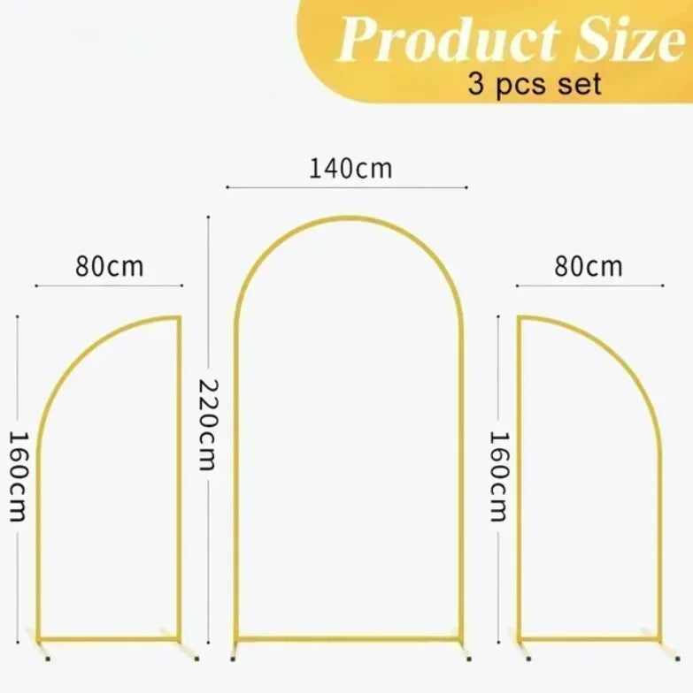 3Pcs Gold Metal Backdrop Arch Stands Wedding Decoration Party Supplies Balloon Support Frames Birthday Photo Background Props