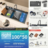 Stainless Steel Waterfall Kitchen Sink New Embossed Extra Large Single Slot Modern Digital Display Dishwashing Basin