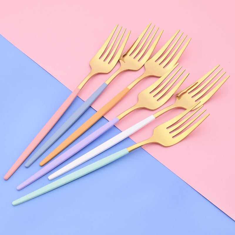 24Pcs Dinnerware Set Stainless Steel Tableware Knife Fork Tea Spoon Cutlery Set Multiple Colour Silverware Kitchen Flatware Set