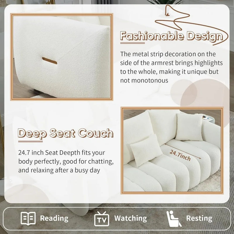 82" Modern Sofa Couch, Comfy Deep Seat Teddy Cloud Sofa, Upholstered 3-Seater Boucle Couch, Oversized Loveseat Living Room Sofas