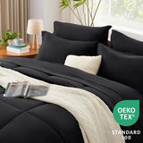 Queen Comforter Set - 7 Pieces Bed in a Bag Set Black Queen, Complete Bedding Sets Bed Set for All Season with Comforter
