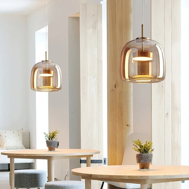 Nordic Glass Led Pendant Light Light Luxury Smoke Grey Hanging Light Fixtures Bedroom Modern Luminaire Suspension Lamp
