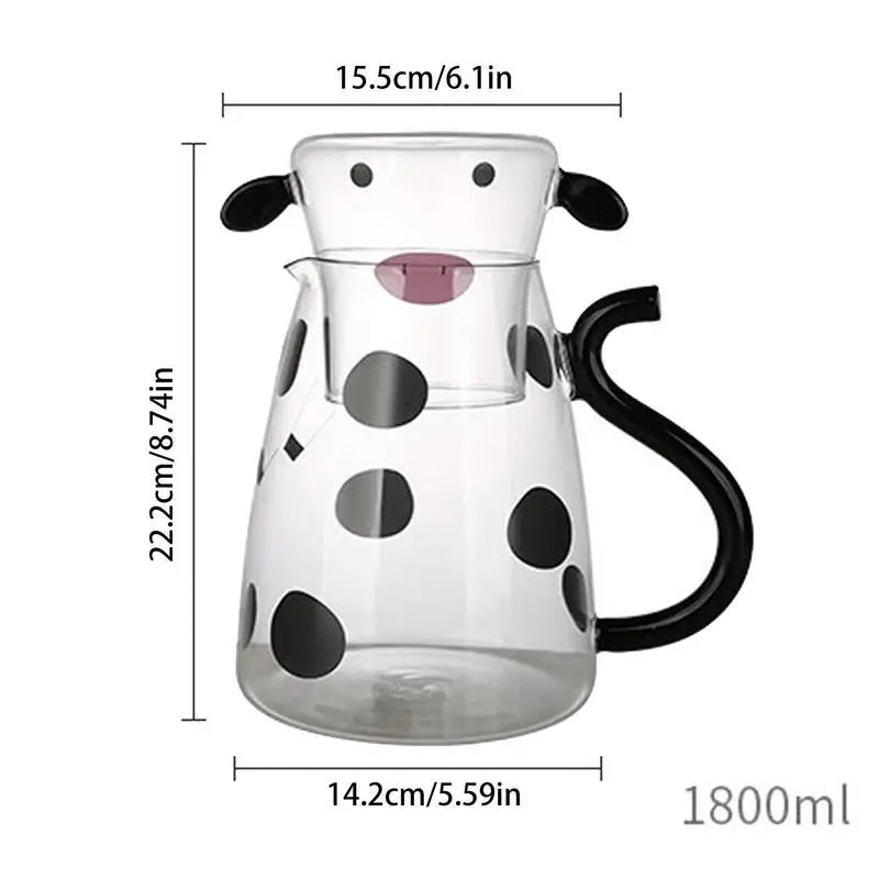 Cow Glass Water Pitcher Bedside Milk Carafe with Cup Glass Cute Cow Glass Tea Pitcher Kettle Jug Water Carafe for Midnight Drink
