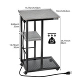 Redlife C Shaped End Table w/ Charging Station Side Table for Couch Sofa Table w/ Storage Shelf & Rolling Wheels for Small Space
