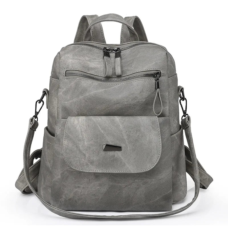 Large Women Backpack Purse Anti-theft Fashion Casual Lightweight Ladies Travel PU Washed Leather Ladies Rucksack Shoulder Bag