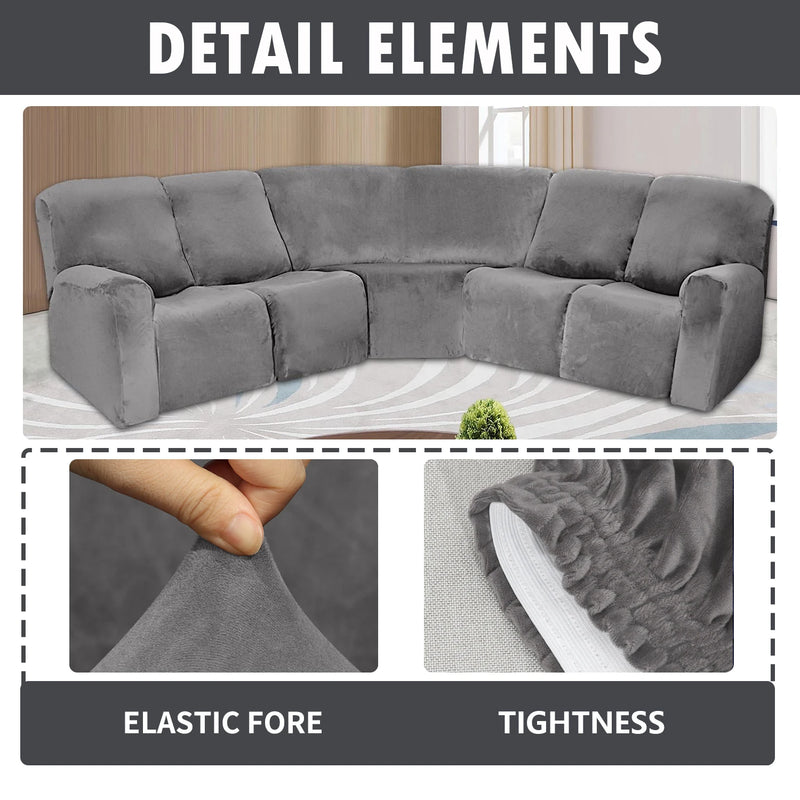 5 Seater Recliner Cover 7 Pcs Recliner Sofa Covers Velvet Stretch Reclining Sectional Couch Covers for 5 Cushion Sofa Slipcovers