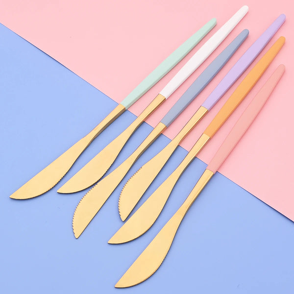 24Pcs Dinnerware Set Stainless Steel Tableware Knife Fork Tea Spoon Cutlery Set Multiple Colour Silverware Kitchen Flatware Set