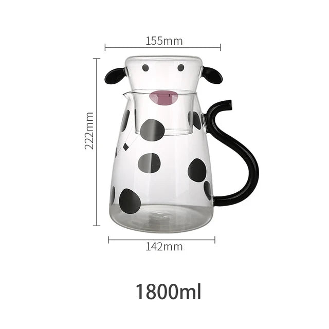 550ml Glass Water Carafe Set With Cup Lovely Cartoon Cow Cold Kettle Flowering Teapot Canister Milk Iced Beverage Bottle Jug