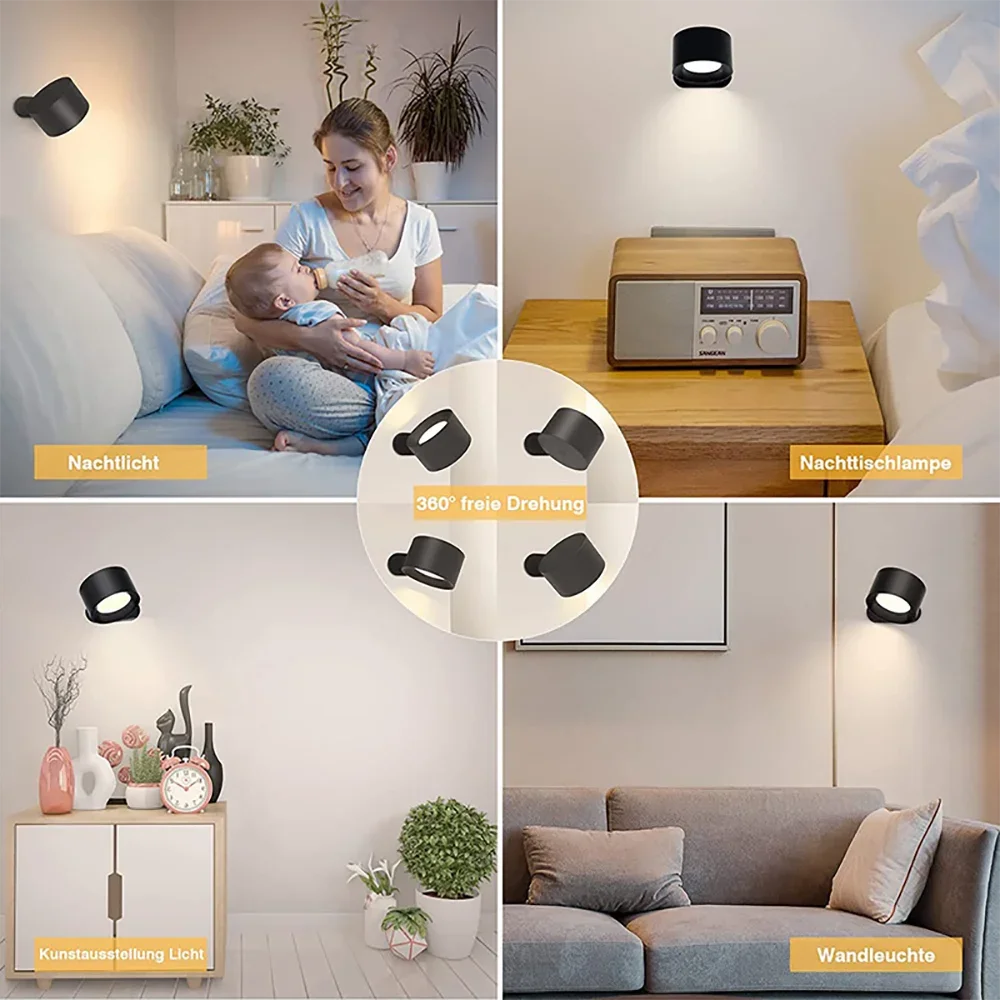 LED Wall Sconces light, 3 Brightness Levels 3 Color Modes Wall Lights, 2000mAh Battery Operated 360° Rotatable Touch Control