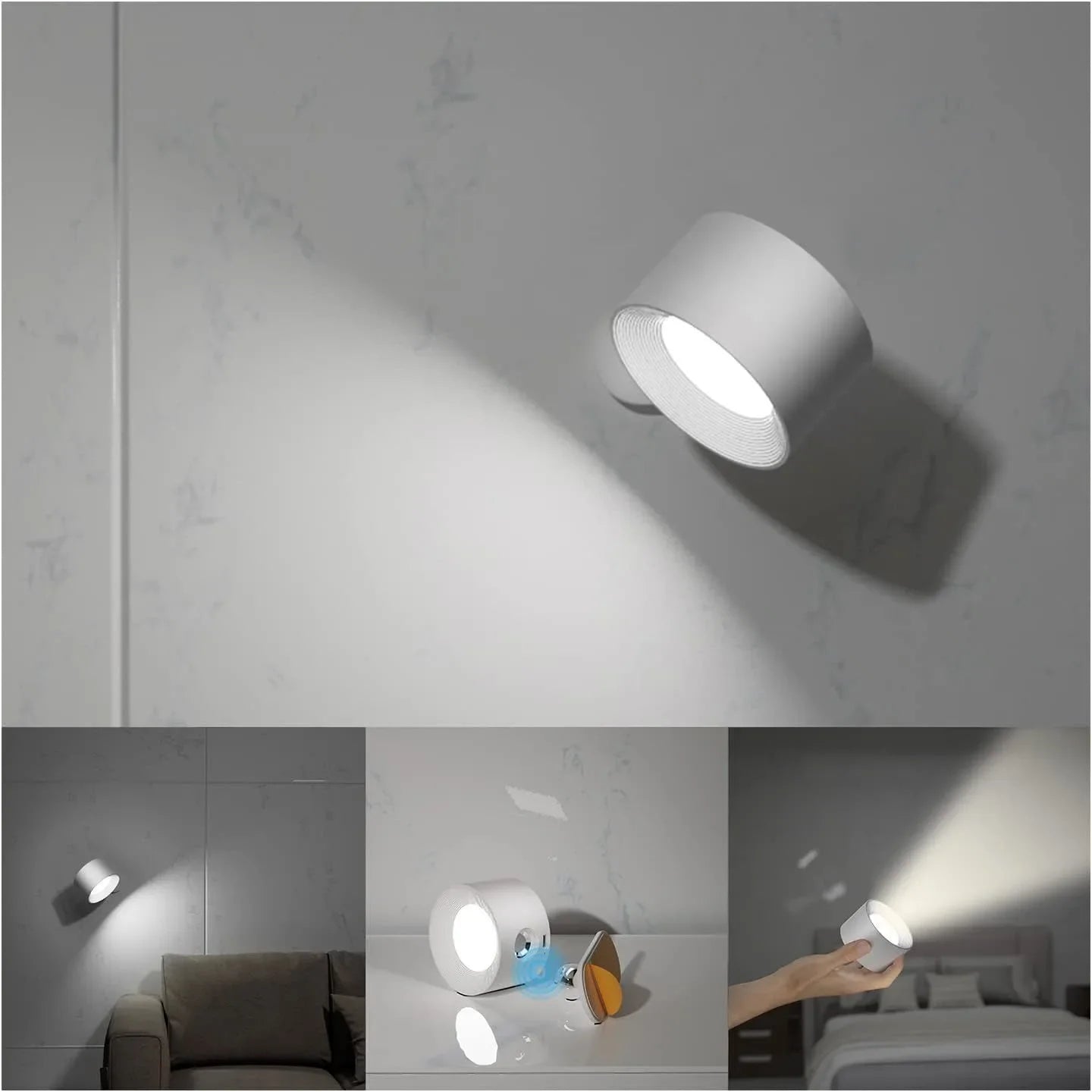 LED Wall Sconces light, 3 Brightness Levels 3 Color Modes Wall Lights, 2000mAh Battery Operated 360° Rotatable Touch Control