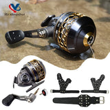 Slingshot Fishing Reel Metal Spinning Interchangeable Handles Catapult Bow Wheel Hunting Outdoor Shooting Closed Reel with Line