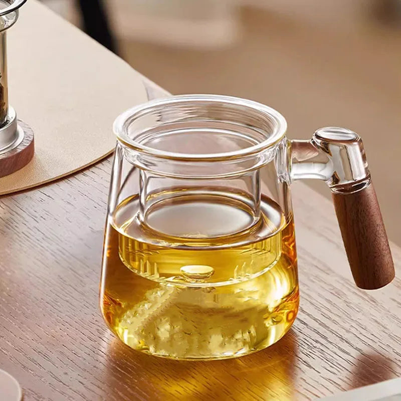 400ml Borosilicate Glass Tea Cup With Infuser Steeper And Lid For Loose Leaf Tea Wood Handle Blooming Tea Diffusers Filter Mug