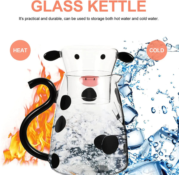 550ml Glass Water Carafe Set With Cup Lovely Cartoon Cow Cold Kettle Flowering Teapot Canister Milk Iced Beverage Bottle Jug