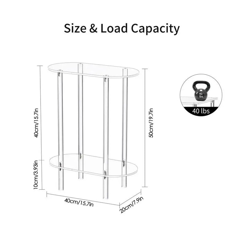 Acrylic Transparent Tea Table Sofa Side Table 2-tier Coffee Table Oval End Bedside Cabinet Nightstand for Living Room Bedroom