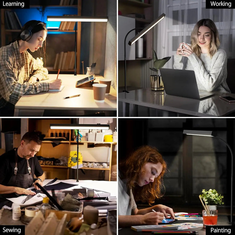 LED Desk Lamp for Office Home Eye-Caring Desk Light with Stepless Dimming Adjustable Flexible Gooseneck USB Desk Lamp with Clamp