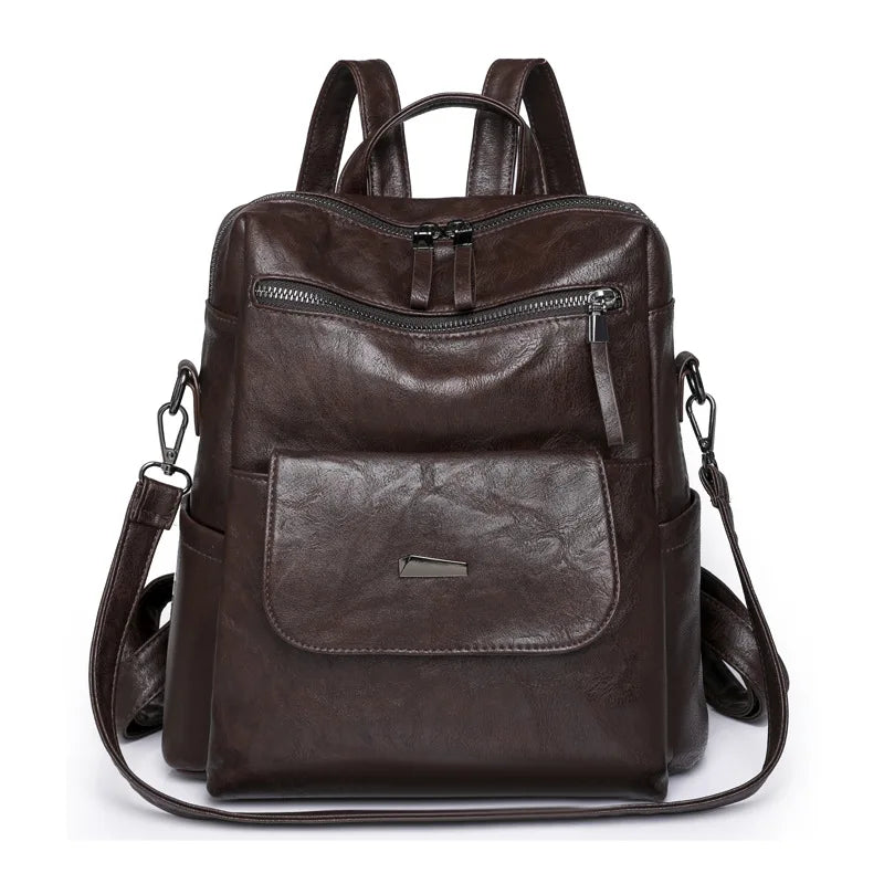 Large Women Backpack Purse Anti-theft Fashion Casual Lightweight Ladies Travel PU Washed Leather Ladies Rucksack Shoulder Bag