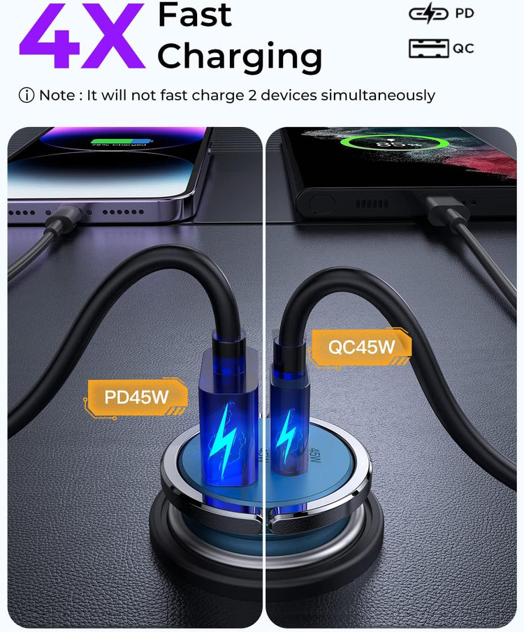 USB C Car Charger, [PD45W & QC45W] Dual Fast Ports Fast Charge Car Charger [All Metal & Mini] Cigarette Lighter Adapter for Iphone 14/13/12 Pro Max Samsung S22/21 Note20/10 Google Pixel, Ipad Pro