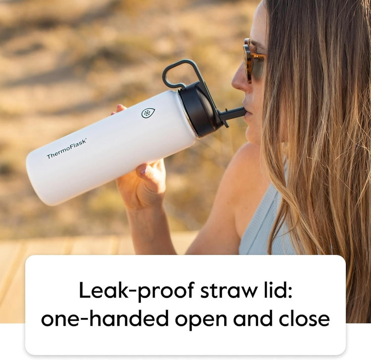 Bottle with Chug Lid & Straw Lid - Insulated Stainless Steel Water Bottle with Leak-Proof Lids - Dishwasher-Safe Reusable Bottle & Lids - Durable Bottle, 2 Straws & 2 Lids - 24 Oz, Cobalt