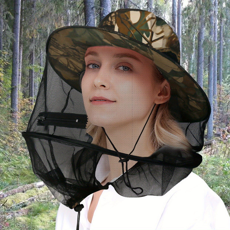 2pcs Beekeeping Hat with Mosquito Net, Bug Proof Head Net for Outdoor Activities, Beekeeping, Hiking, Gardening, Fishing, Breathable Mesh Bucket Hat, Unisex Sun Protection Hat for Men Women