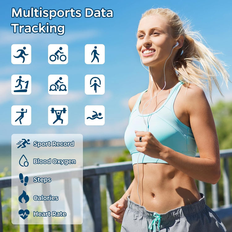 Smart Ring Health Tracker, Sleep Tracker Ring with Heart Rate, Waterproof Fitness Ring for Activity Monitoring/Steps/Distance/Calories, Air Gestures, up to 7-Day Battery, for Ios Android (Black,