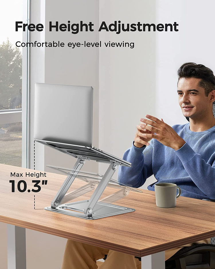 Laptop Stand for Desk, Adjustable & Foldable Laptop Riser for 10-15.6 Inch Laptops, Computer Stand for Macbook/Notebook, Portable Ergonomic Holder up to 17.6Lbs - Silver