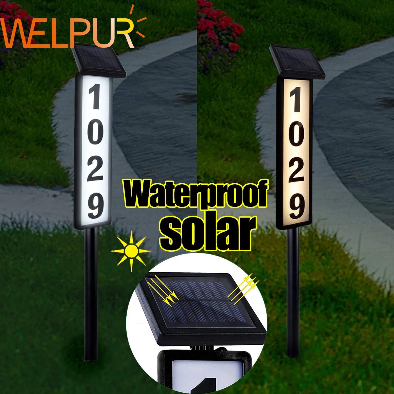 Solar Light House Address Numbers Sign LED Illuminated Outdoor Solar Powered House Numbers Lightfor Home Yard Garden House