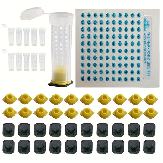 20 Sets Bee Queen Cage Rearing Cup With 99pcs Tag Stickers Beekeeping Equipment Insects Tools